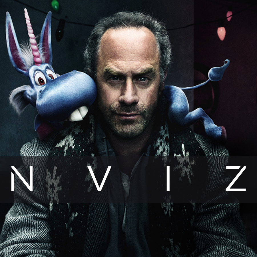 bespoke website design - close up of a man and a cartoon unicorn with 'NVIX' written in white writing