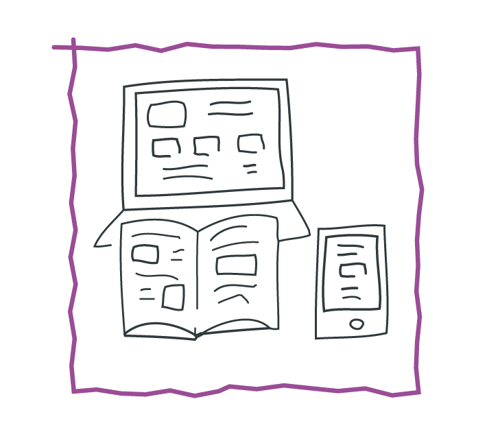 line drawing of a laptop, book and mobile with a blog from our HubSpot CMS and Growth Driven Design experts  