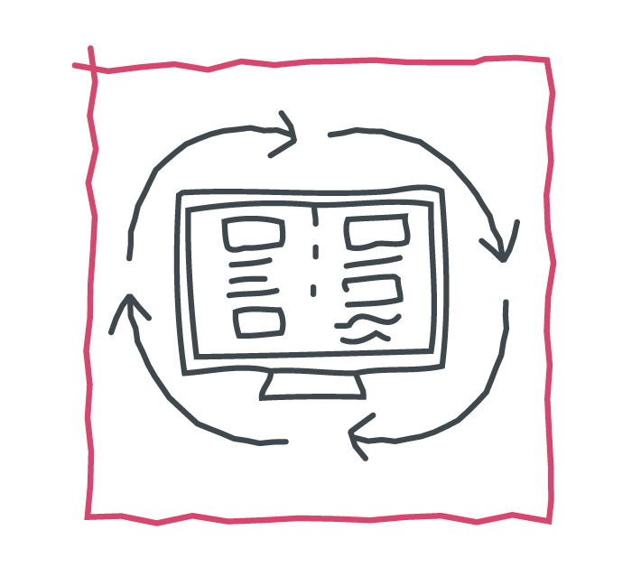 Line drawling of website going through improvement cycles in the continuous improvement stage of GDD on the HubSpot CMS