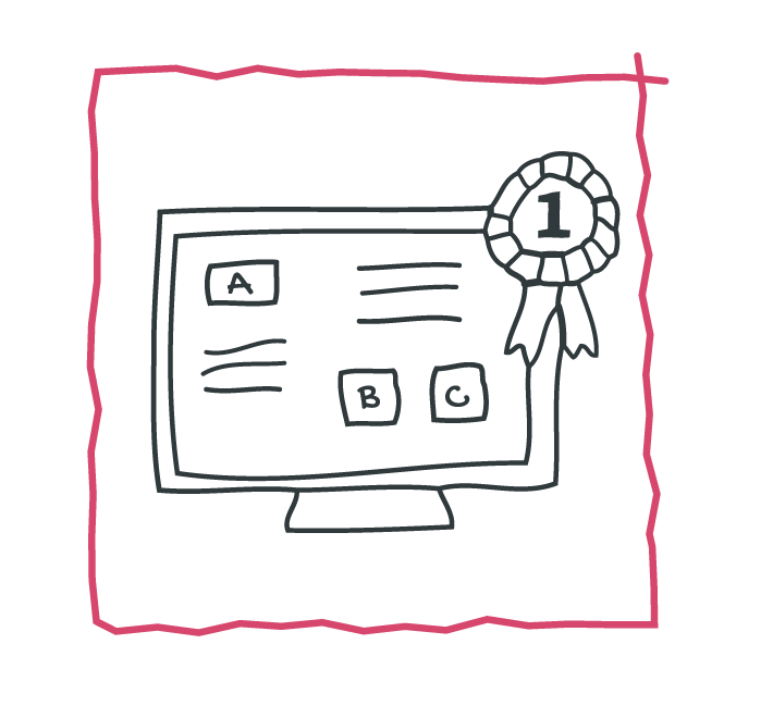 Line drawing of a computer with a rosette pinned to it - website as your number one business asset built on the HubSpot CMS using GDD 
